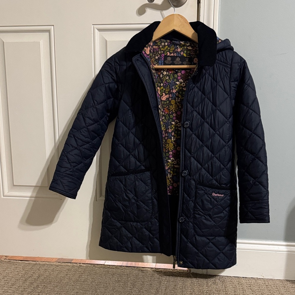 Barbour Navy Quilted Coat with Floral Interior - Picture 6 of 7